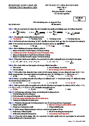 Đề thi học kỳ I môn Vật lý Lớp 11 - Mã đề 960 - Năm học 2019-2020 - Trường THPT Phan Huy Chú (Có đáp án)
